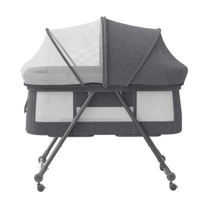 UBRAVOO Foldable bedside baby cot, grab-and-go baby bed with mattress, wheels, travel bag, mosquito net, children's travel cot, kids bed, additional bed for newborns, Bravo Pro, Gray.