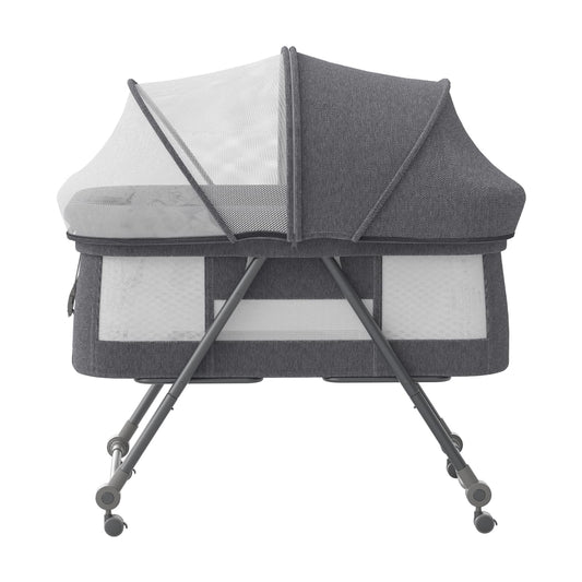 UBRAVOO Foldable bedside baby cot, grab-and-go baby bed with mattress, wheels, travel bag, mosquito net, children's travel cot, kids bed, additional bed for newborns, Bravo Pro, Gray.