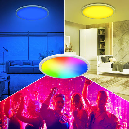 Pleasure 42cm LED ceiling light dimmable with remote control, 32W 4000K/RGB ceiling lamp color changing LED panel with night light, ultra-thin round LED lamp for children's room bedroom kitchen living room balcony.