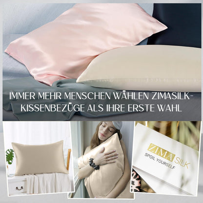 ZIMASILK 100% silk pillowcase for hair and skin. Double-sided 19 Momme Pure Mulberry Silk Pillow cover with zipper, 1 piece. (40x80 cm, Beige)
