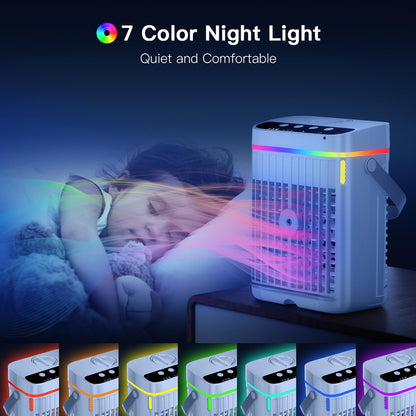 Mobile air conditioner, 4 in 1 portable air cooler with cooling mist, mobile air conditioning unit without exhaust hose, mini air cooler with 3 levels & 7 colors night light, portable air conditioner for home/office.
