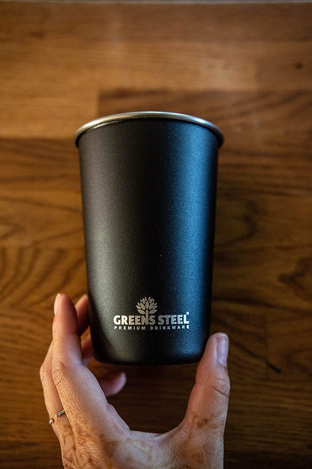 Greens Steel Stainless Steel Tumbler - Set of 4, Black, 16oz I Single-walled, stackable & reusable drinking cup set I Scratch-resistant, non-slip, colorfast & BPA-free I Ideal for travel & camping