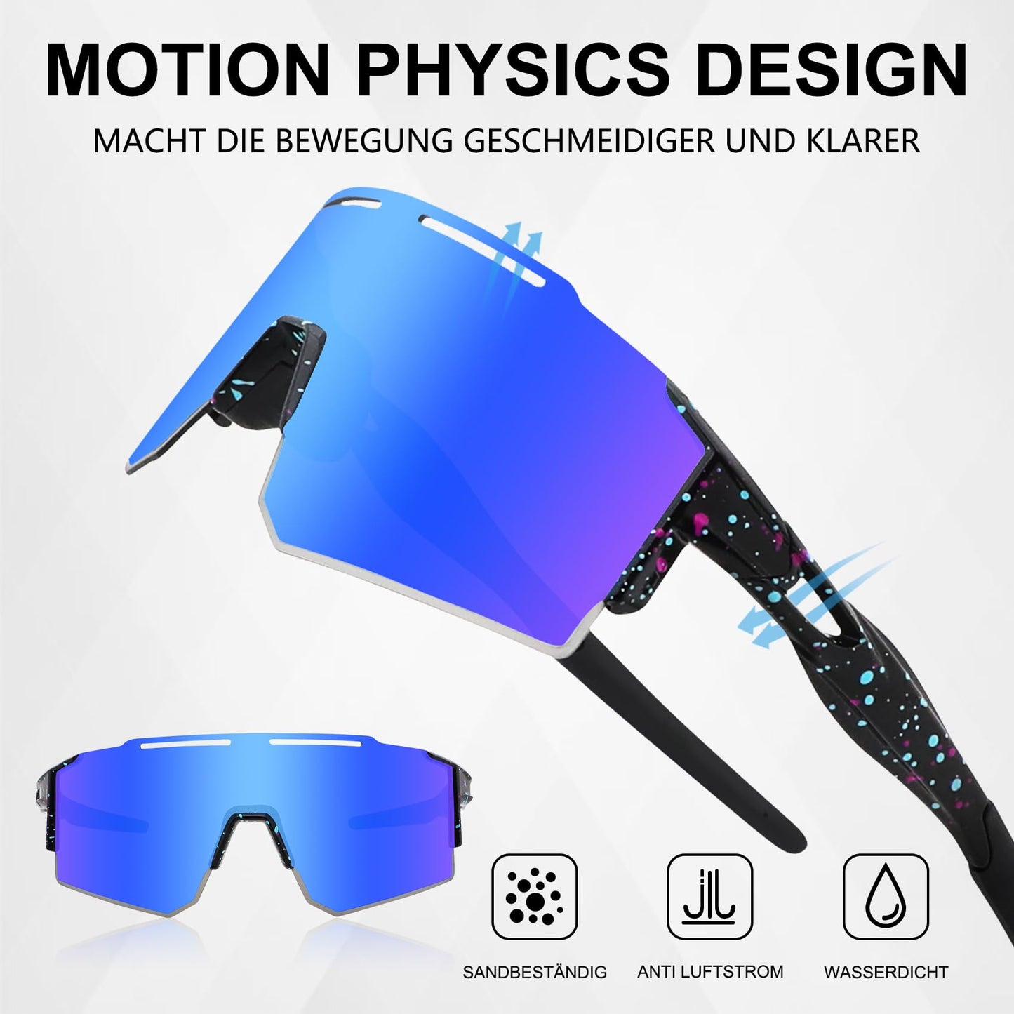 DUDUKING Sunglasses Bike Glasses Men Women, Water Transfer Printing Sport Goggles Cycling Glasses for Outdoor Sports Running Golf UV 400 Protection Baseball Glasses (Blue)
