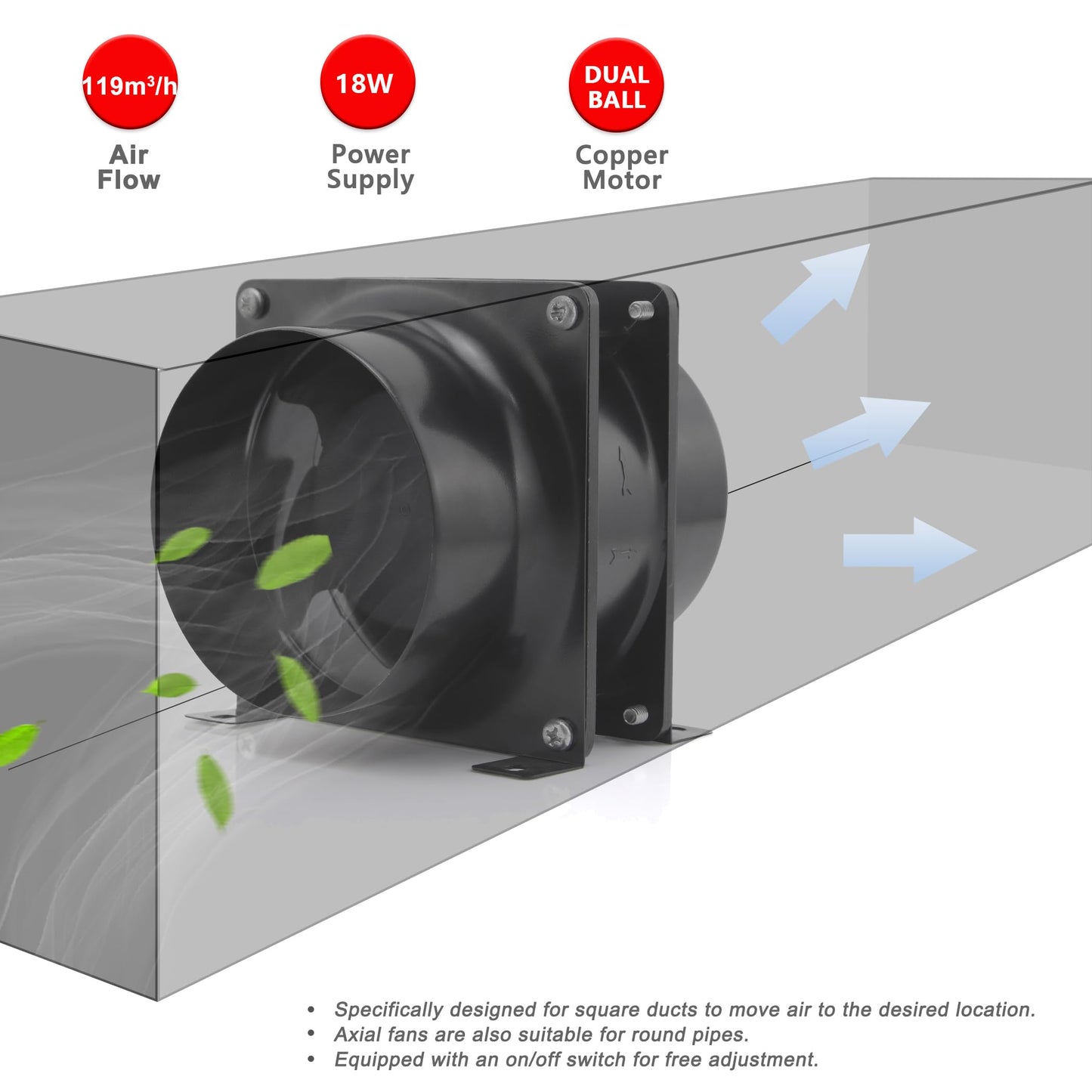 Ø150mm Axial Tube Fan, Exhaust Fan Duct Fan Ventilator with On-Off Switch, 2m Duct Hose for Garage, Office, Grow Tent