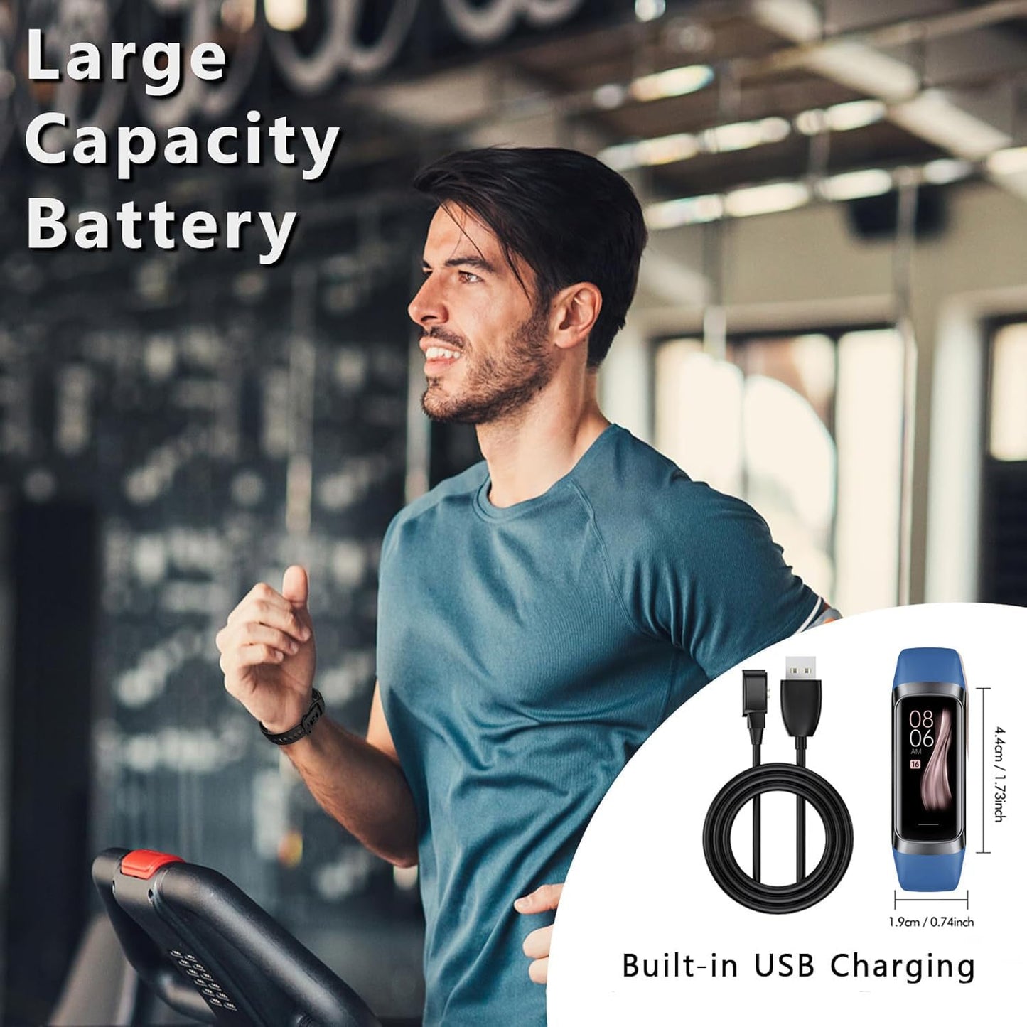 Fitness tracker for men and women, 24/7 heart rate, step counter, IP68 waterproof activity tracker with 25 sport modes, 1.1-inch AMOLED touch color screen for Android and iOS phones.