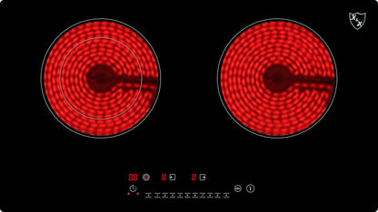 K&H glass ceramic cooktop HC-N-3402 [2 zones] - hob with 2 cooking zones - 2 plate hob - 2 independent cooking zones - double cooking plate - installable & freestanding - 60cm - 3400 watts - 9 power levels