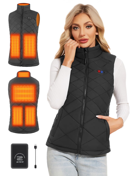 Vofuoti heated vest for women with 10000mah 5v battery, lightweight quilted heated vest for women, electric heated vest, for skiing, motorcycle riding, outdoor activities.