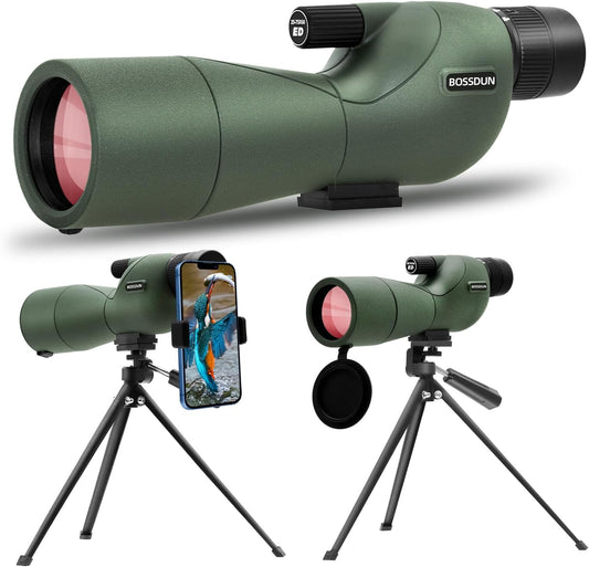 25-75X60 spotting scope for target shooting, hunting, bird watching, wildlife observation. Low light vision scope with metal tripod, phone adapter, carrying case, BAK4 prism, FMC lens, fog-proof (60G).