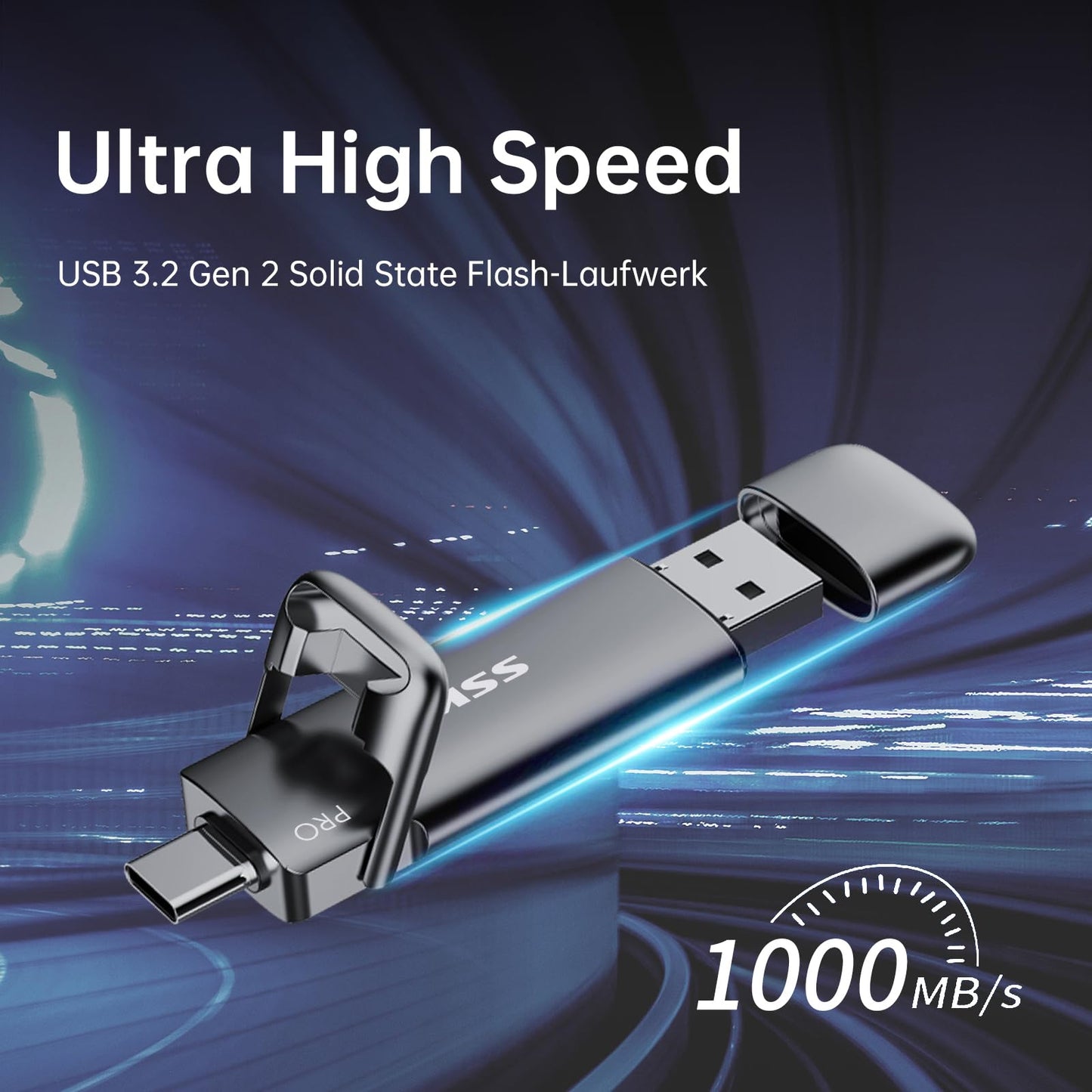 SSK External USB C SSD 1TB External Hard Drive, with speeds up to 1000 MB/s, Fast USB Stick, Dual USB C + USB A, USB Stick 3.2 Gen2 Memory Stick for iPhone, PS4, Android Phone, Tablet, Windows, Mac.