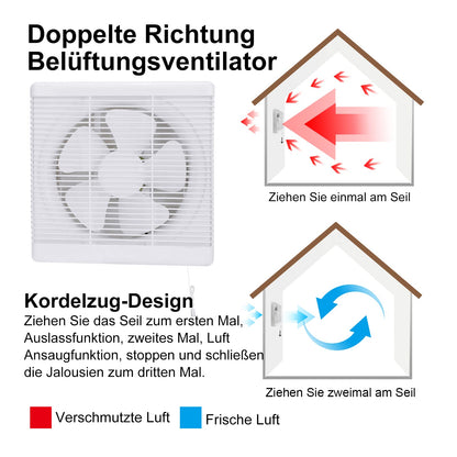 HUGOOME Exhaust Fan 800m³/h Open Size 300*300mm, 2-way reversible Strong airflow Wall-mounted fans used for ventilation in kitchen, bathroom, attic windows, and basement.
