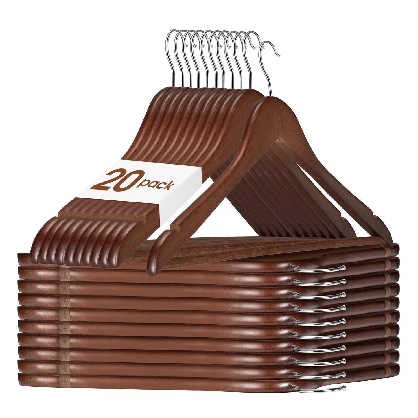 HOUSE DAY 20 Pack Walnut Wood Hangers Durable Rotating Coat Suit Wide 44.5cm Natural Wood