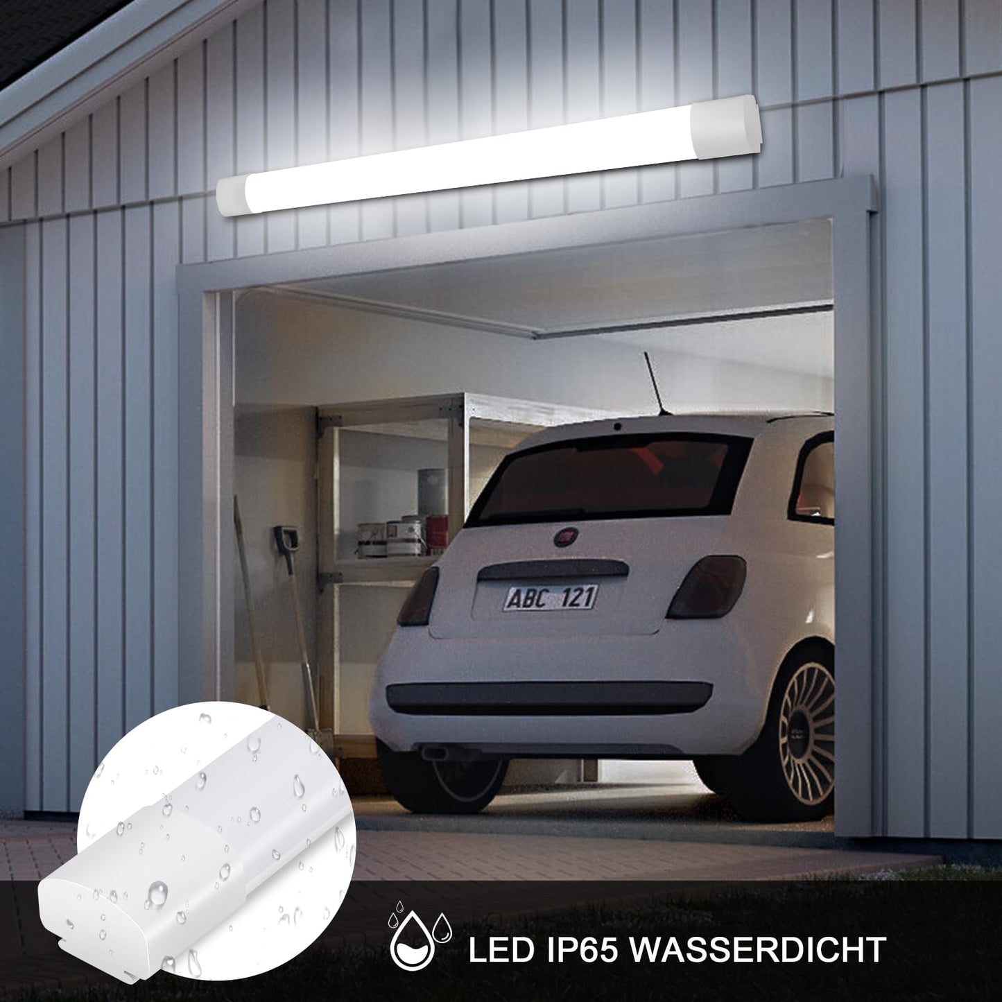 LED moisture-proof luminaire 60CM, ceiling light LED tube 20W 2200LM, IP65 basement light, waterproof moisture-proof lamp tub light for basement workshop garage kitchen bathroom office, neutral white, 4000K
