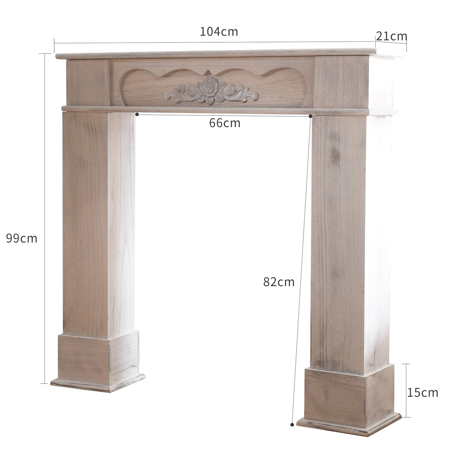 Rebecca Mobili decorative fireplace surround, white mantelpiece, wood, retro style, for living room, home decor ideas - Dimensions: 99 x 104 x 21 cm (HxLxD) - Item RE4865