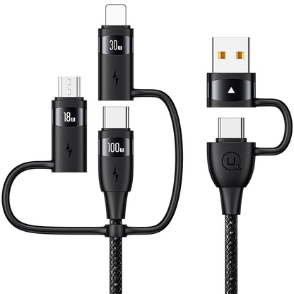 100W multi-USB cable, 6 in 1 multi charging cable USB C cable PD 5A fast charging cable USB A/C to USB C [100W] / iP [30W] / Micro [18W] Multiple universal charging cable for laptop tablet phone, 1.2M black