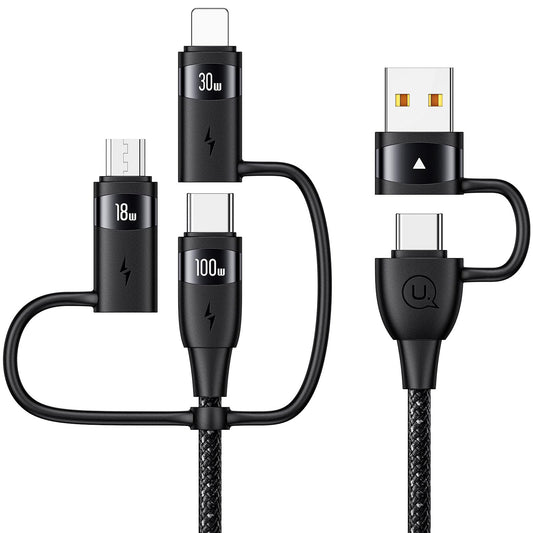 100W multi-USB cable, 6 in 1 multi charging cable USB C cable PD 5A fast charging cable USB A/C to USB C [100W] / iP [30W] / Micro [18W] Multiple universal charging cable for laptop tablet phone, 1.2M black