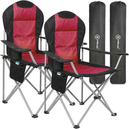 Homecall Camping Chair Foldable 150kg Load-bearing Camping Chair High-back 108cm with Lumbar Support, Padded Folding Camping Chair Fishing Chair Foldable for Garden Picnic (Red - 2 pieces)
