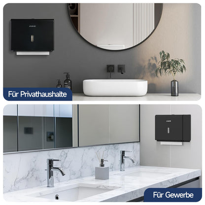 AIKE Paper Towel Dispenser Wall Mount Commercial, holds 200+ sheets for Z-fold & 25.4x7.8 cm multi-fold towels, Towel Dispenser AK5102, Black.