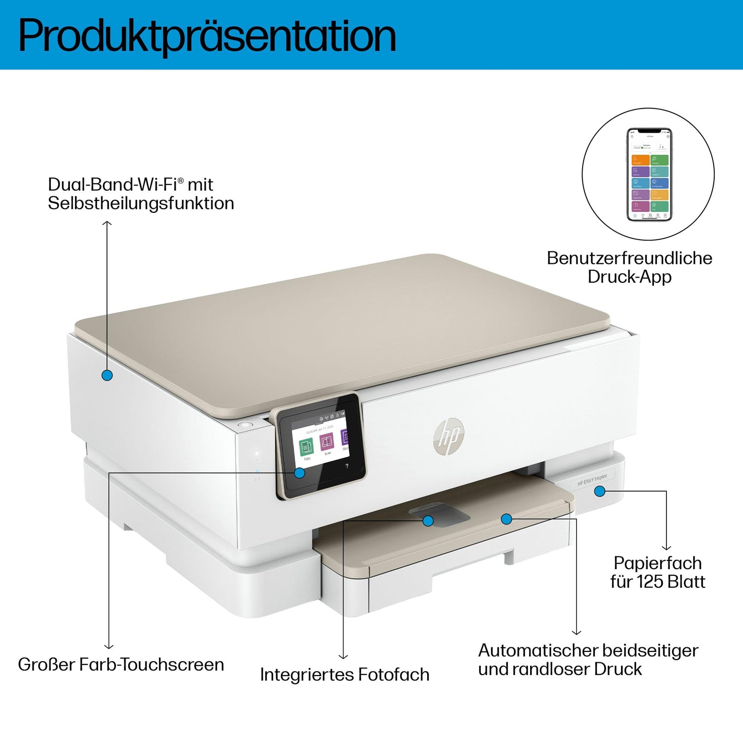 HP Envy Inspire 7220e All-in-One printer, inkjet printer, 3 months free printing with HP Instant Ink included, HP+, Print, Scan, Copy, Photo printing, A4, WiFi, Airprint