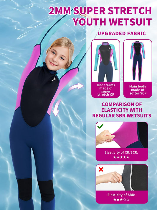 Summshall Kids Neoprene Wetsuit, 2.5mm thick for warmth. Short or long options for diving, swimming, surfing. Perfect thermal swimsuit for boys and girls.