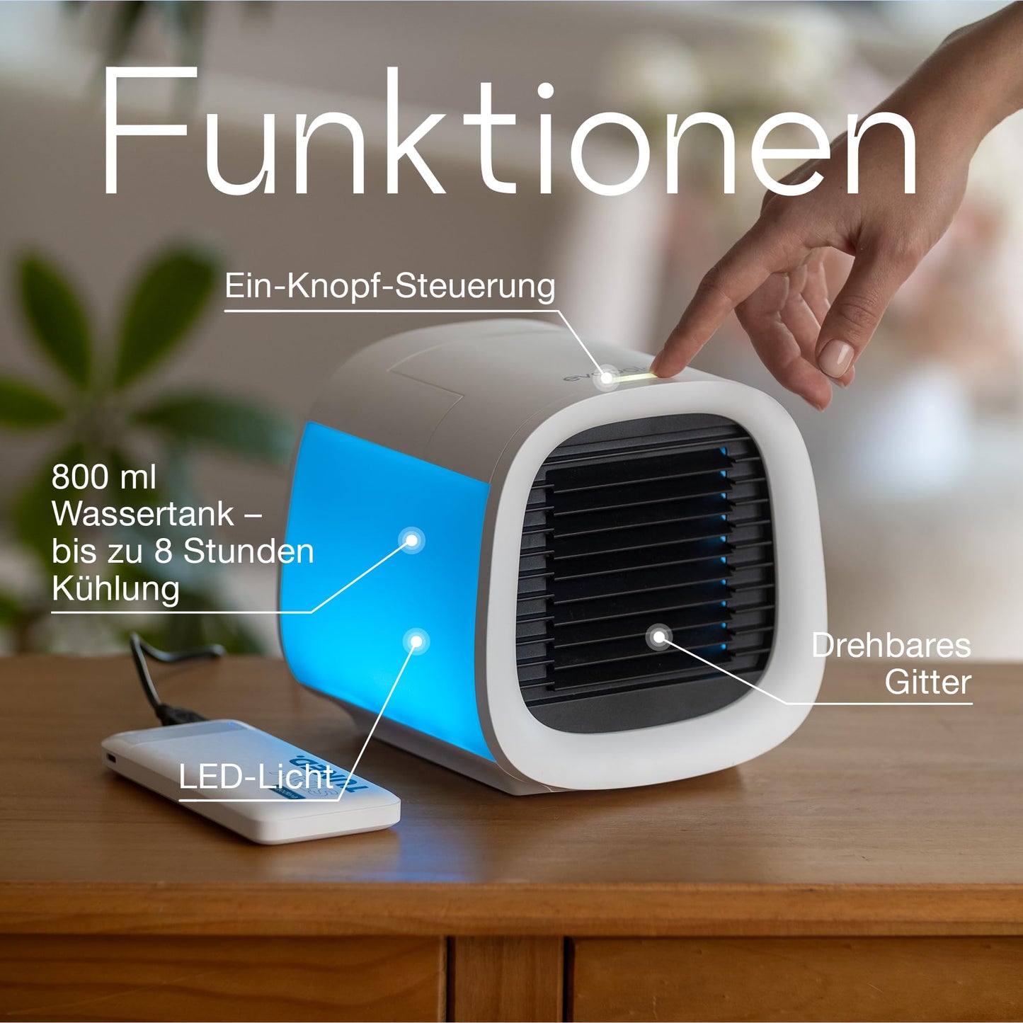 Evapolar evaCHILL air cooler & humidifier - Quiet & portable - Cooler for home, office, camping, on the go - USB connection for easy connecting & integrated LED night light - gray