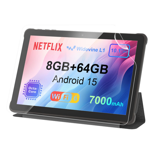 10-inch Android tablet 15: 2025 Latest 7000mAh Octa-Core 8GB RAM+64GB 1TB TF Tablet PC with WiFi 6 2.4G/5G Bluetooth 5.0 1280 * 800 FHD GMS Dual Camera with Case and Screen Protector