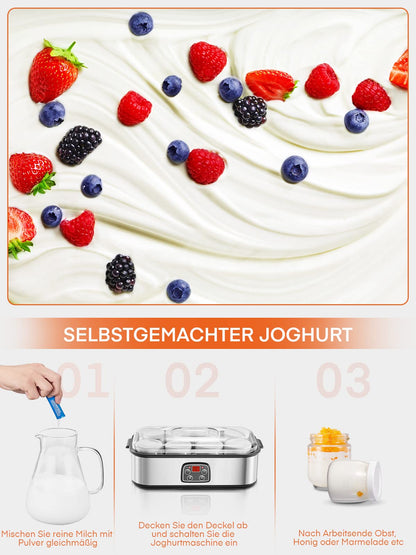 Yogurt maker, Greek yogurt machine with 8 jars/lids, One-touch display: Perfect for organic, sweetened, flavored, plain, or sugar-free options for babies, kids, and parfaits.