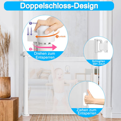 Froadp PVC door guard, retractable baby gate for children and pets, retractable stair safety blind, dog barriers door gate, mobile safety barrier (0-180cm, white)