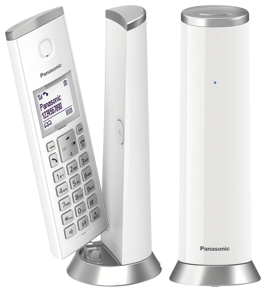Panasonic Cordless DECT Phone KX-TGK212JTW with 1.5 inch LCD backlight, white ring tones, unwanted call block, Eco and Eco Plus, white