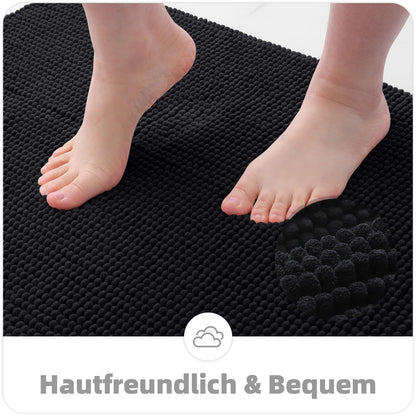 OLANLY Chenille Bath Mat Non-Slip Bathroom Mat Soft Bath Rug Absorbent Bath Mat Washable Shower Mat for Bathroom, 50 x 80 cm, Black