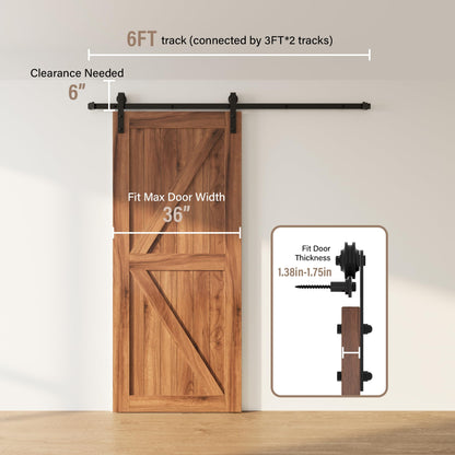WINSOON Sliding Door Hardware Kit, 183CM Sliding Door System Track for Single Wooden Door for Interior Doors and Wall Cabinets Smooth and Quiet J-Shape, Door not included