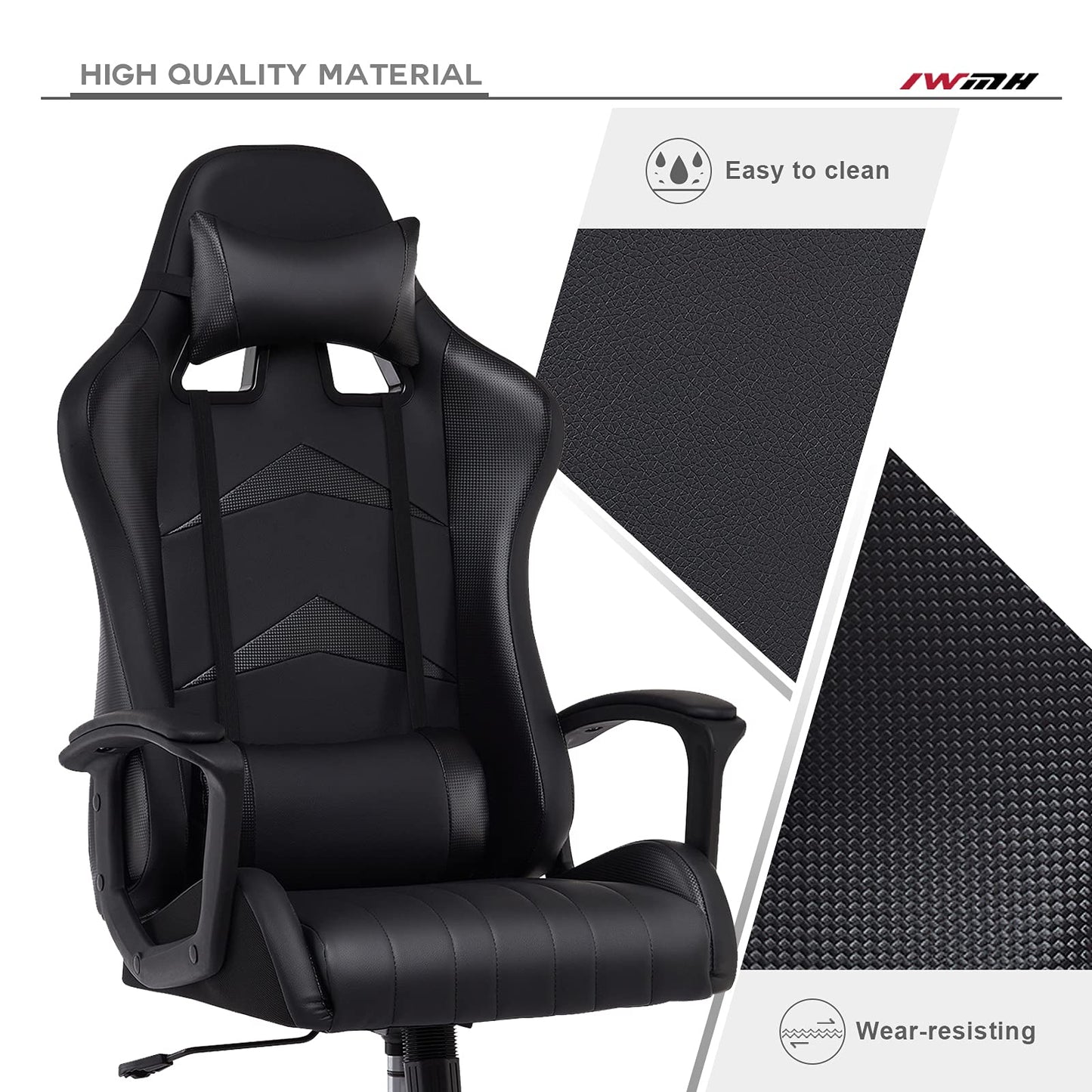 IntimaTe WM Heart Gaming Chair, Ergonomic Gamer Chair, Desk Chair with Adjustable Headrest and Lumbar Pillow, Computer Chair with High Backrest, 52 x 49 x 130cm (Black)