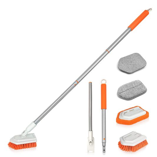 JEHONN 4-in-1 Shower Scrubber, Scrubber with Long Handle Cleaning Brush, 4 Different Functions Scrub Brush Attachments for Bathroom, Tub, Floor, Wall, Baseboard
