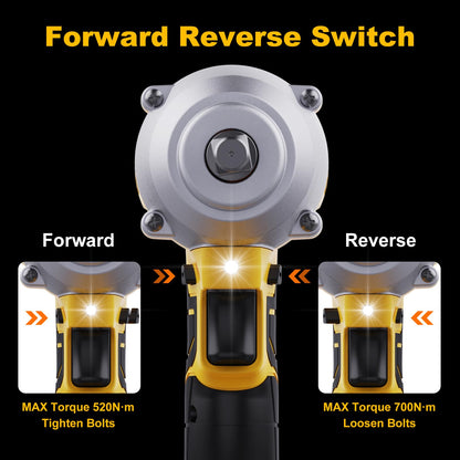 Mowis 700N.m professional 21V cordless impact wrench with 4.0Ah battery, 4800 RPM brushless motor, 3 variable speeds, 4 sockets for automotive and household use.