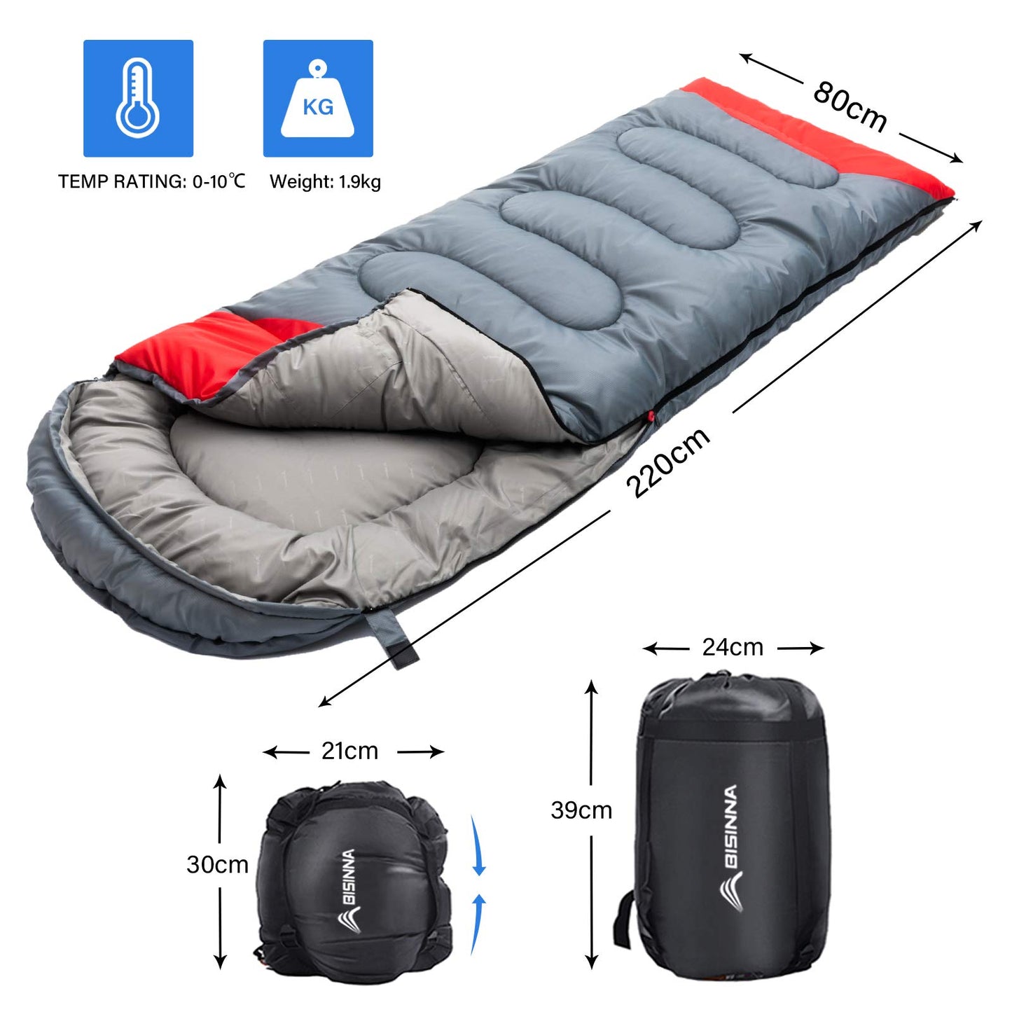 BISINNA Sleeping Bag 1.9kg 4 Seasons Waterproof Warm Blanket Sleeping Bag with Compression Sack for Adults, Women, Men Outdoor Camping, Hiking, Backpacking