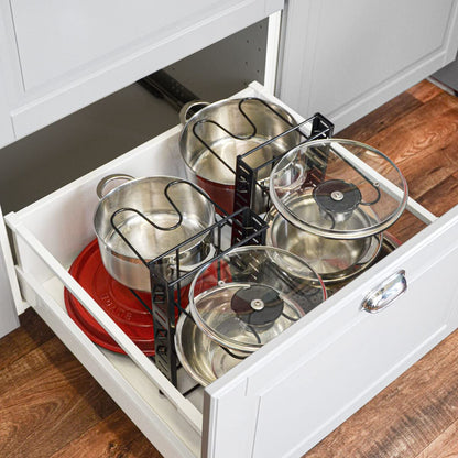 MAKLIK Telescopic Pan Rack with 12 Shelves - Lid Organizer Kitchen Accessory - Pot Organizer Cabinet Drawer Organization System Kitchen Organizer Pan Divider Pot Lid Holder Pot Rack