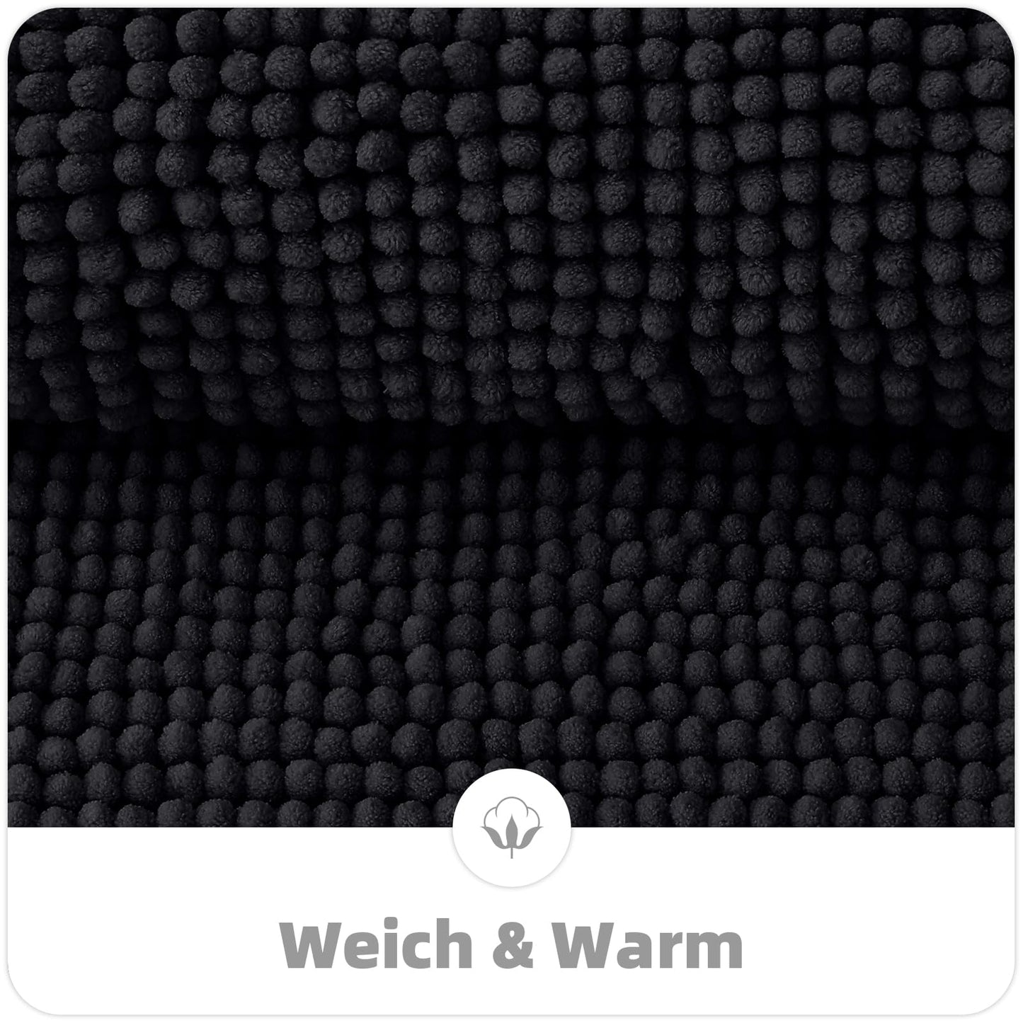 OLANLY Chenille Bath Mat Non-Slip Bathroom Mat Soft Bath Rug Absorbent Bath Mat Washable Shower Mat for Bathroom, 50 x 80 cm, Black