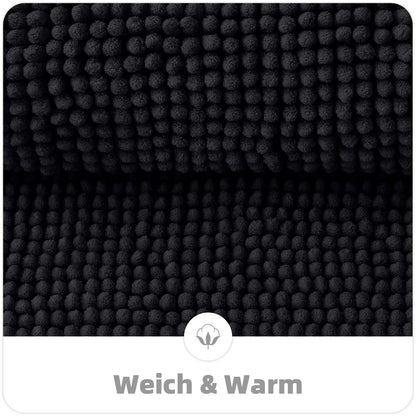 OLANLY Chenille Bath Mat Non-Slip Bathroom Mat Soft Bath Rug Absorbent Bath Mat Washable Shower Mat for Bathroom, 50 x 80 cm, Black