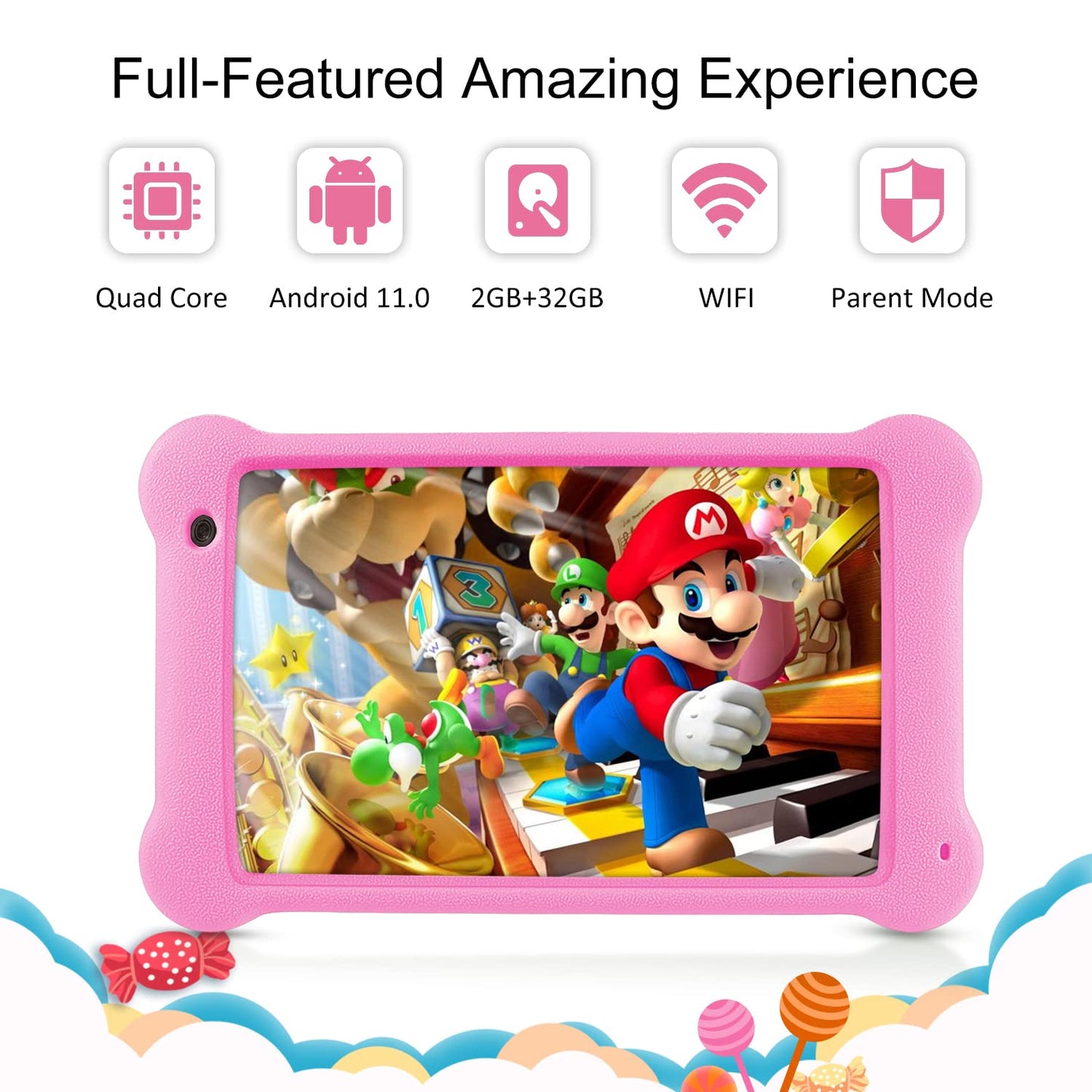 Wainyok Kids Tablet, 2GB RAM + 32GB ROM Kids Tablet, Quad Core, Parental Controls, 7 Inch Eye Protection IPS FHD Display Toddler Android 11 Tablets with Kid-Proof Case.