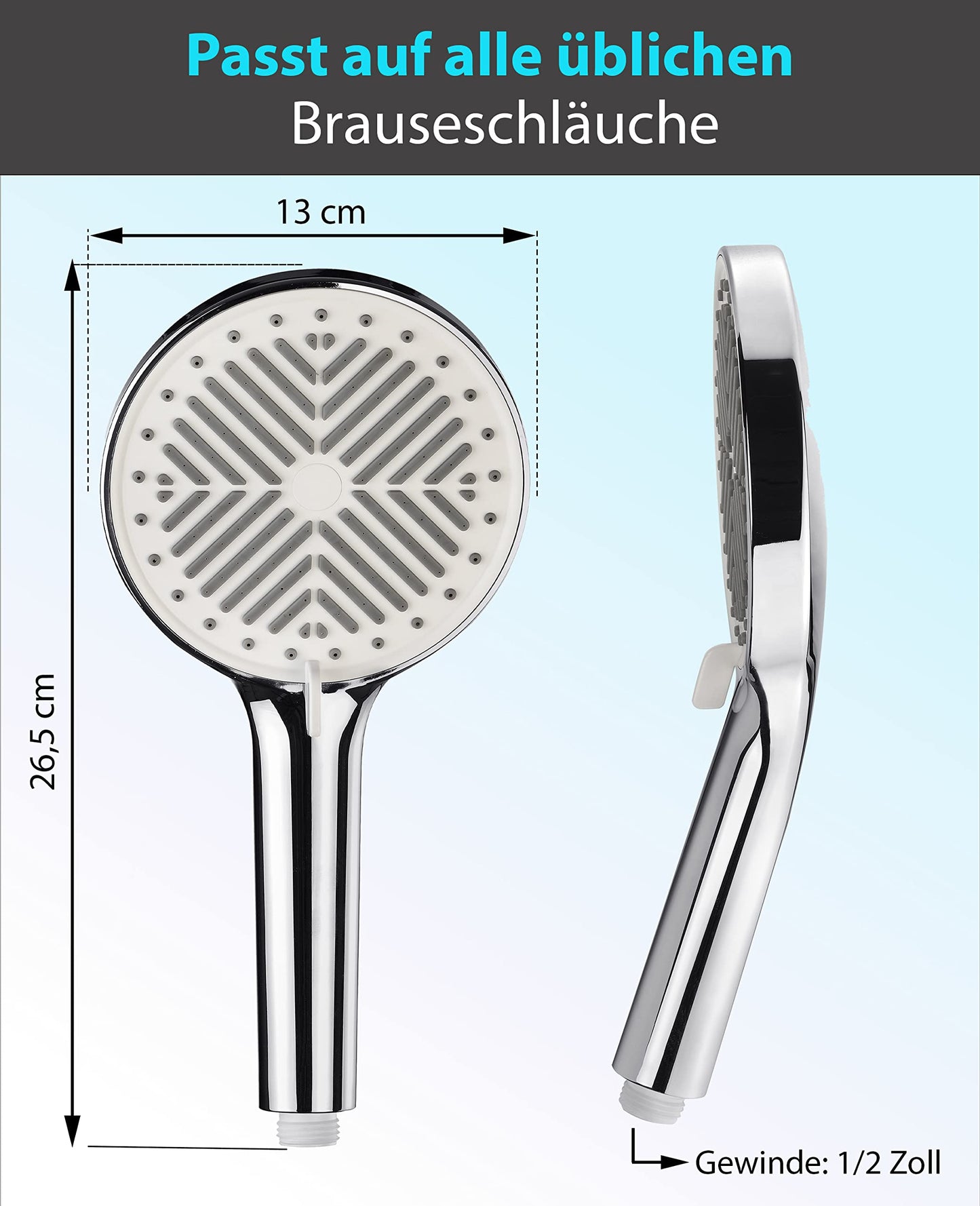 BLUMBACH® water-saving shower head - Eco Shower, water-saving shower head with 3 spray settings, 6-9 l/min, economical shower head, Shower Head, handheld shower, efficient shower spray, award-winning large shower head.