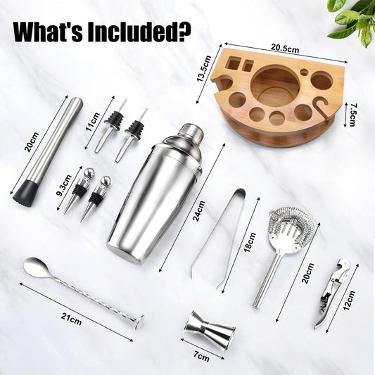 AOKITO Cocktail Shaker Set - 750ML Stainless Steel Bartender Kit, 12 Pieces, Gift for Men, Women & Friends, Stylish Bar Tool Set with Cocktail Recipe Book.