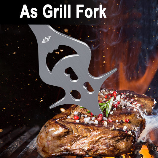 6-in-1 grill accessory-35cm meat fork, built-in grill tool set function, charcoal and gas grill accessory, kitchen helper, multifunctional grill utensil, grill accessory men's gift