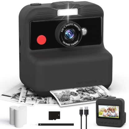 CAMCLID instant camera for kids, 3.0 inch screen kids camera instant camera, 48MP/1080P kids camera instant print with 32GB card, toy gift for boys and girls age 3-12 (black)