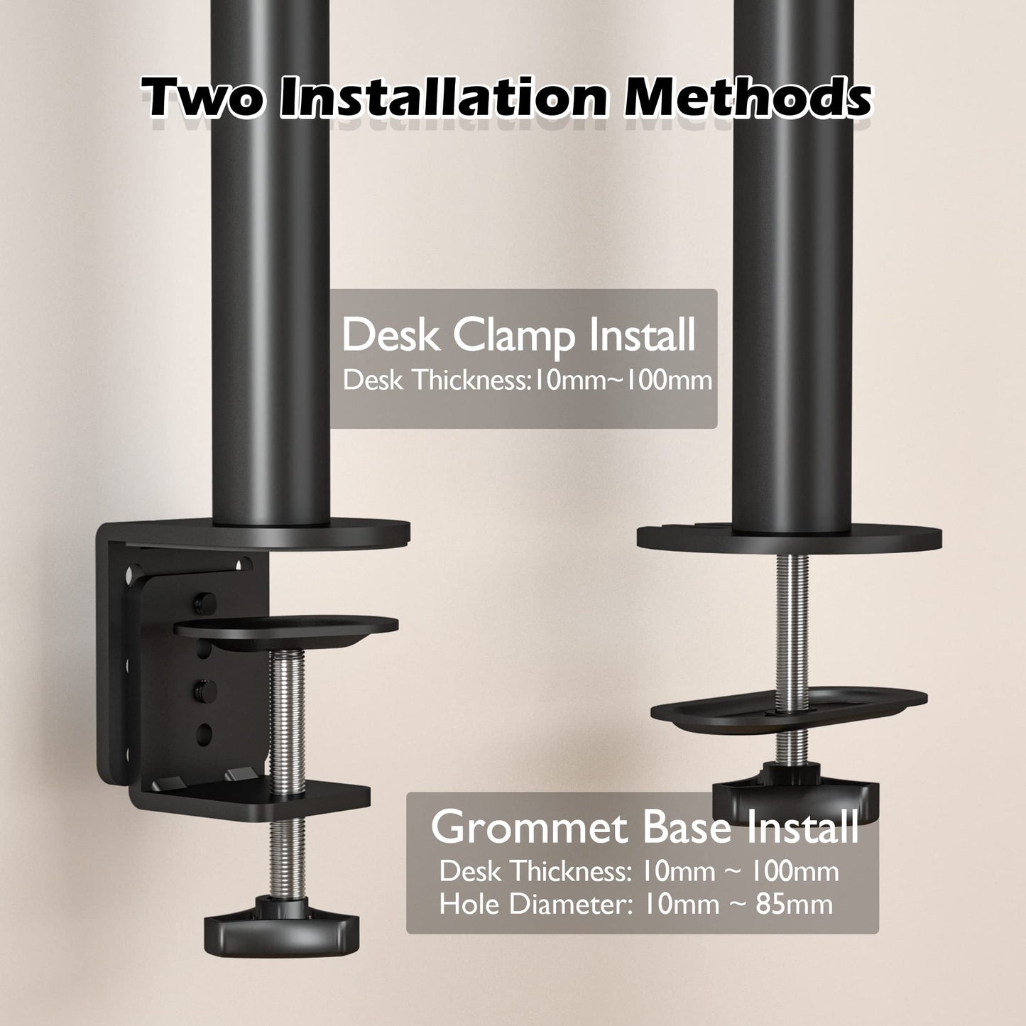 BONTEC 13-32 inch monitor mount for LED LCD screens up to 10 kg, monitor desk mount 1 monitor height adjustable tilt swivel, 2 mounting options, VESA 75x75/100x100, black