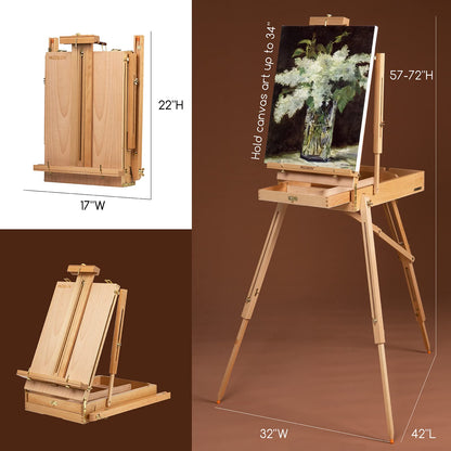 MEEDEN Wooden Easel, Large H-Frame Easel Set with Acrylic Paints, Brushes, Canvases, Palette, Tabletop Easel Canvas Stand for Artists and Adults, holds canvases up to 86cm.