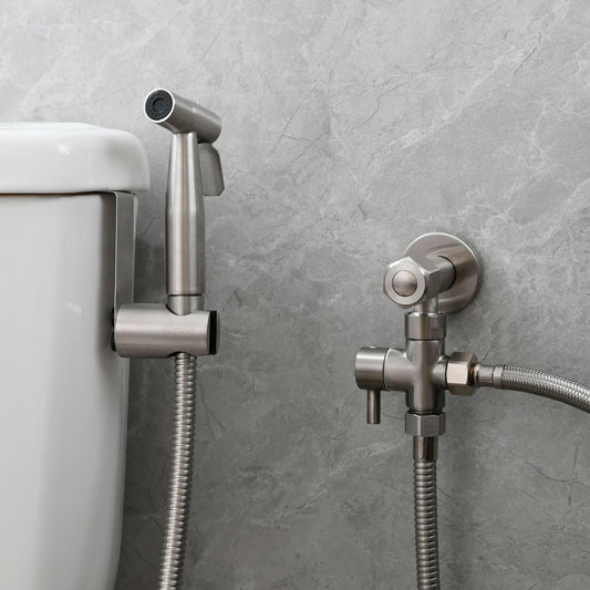 SCIENCE Bidet Hand Shower Set Stainless Steel Toilet Shower with Hose and G1/2" Valve for Bathroom Hygiene, Brushed Nickel, WS024F