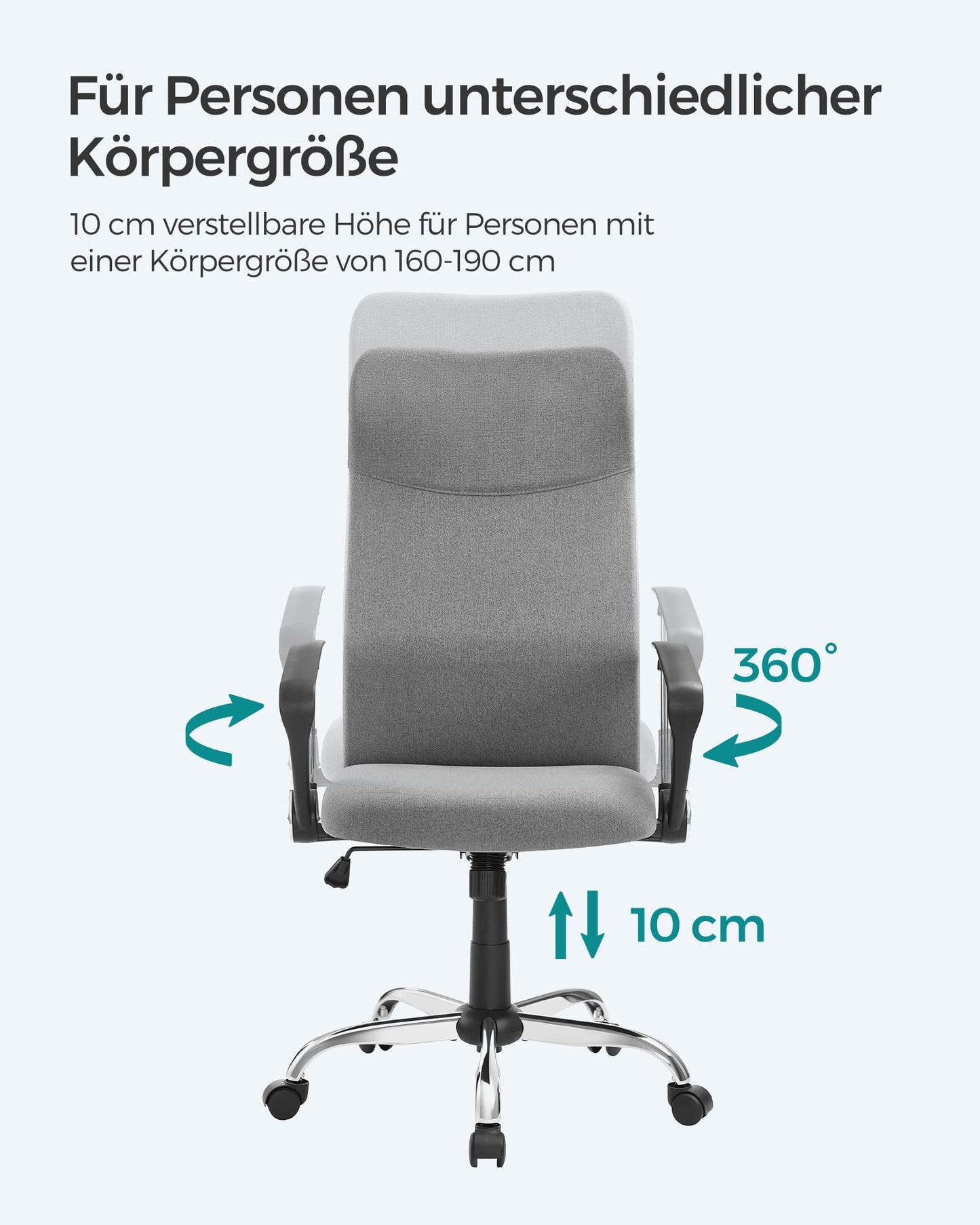 SONGMICS Office Chair, Ergonomic Desk Chair, Swivel Chair, Padded Seat, Height and Tilt Adjustable, Supports up to 120 kg, Gray OBN034G01