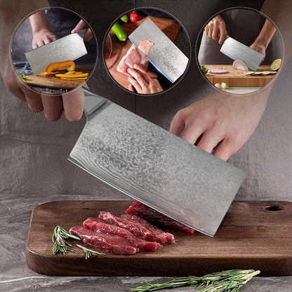 Home Safety Damascus Knife Sharp Damascus Chef's Knife - Professional Meat Knife made of authentic Damascus steel for kitchen - Hand-forged Cleaver, non-slip Pakkawood handle + Gift box