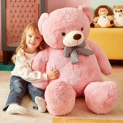 SNOWOLF 110cm Giant XXL Teddy Bear Cuddly Bear 110cm Soft Toy Large Plush Bear with Bow (1.1m, Pink)