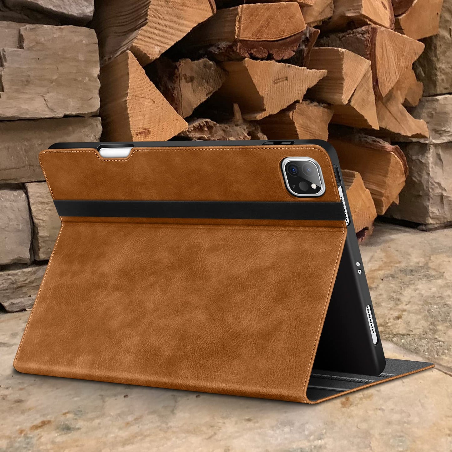 HOLIMET case for iPad Pro 12.9 inch 2022/2021/2020/2018 (6th/5th/4th/3rd Gen) with pencil holder, PU leather folio case shockproof with pocket and auto wake/sleep function, multi-angle stand (brown)