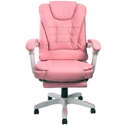 Office chair with footrest and flexible 3-point armrests - desk chair in leather-look design - ergonomic office chair with adjustable backrest for healthier sitting posture, color: Pink